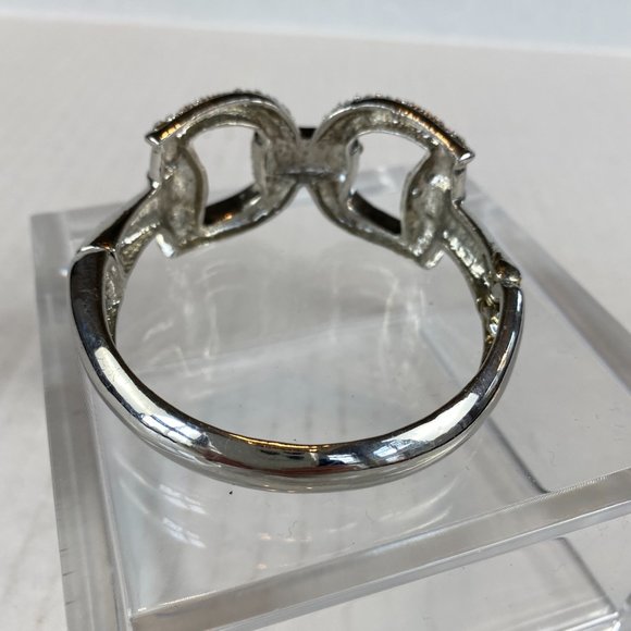 Gorgeous Rhinestone Encrusted Silver Hinged Stirrup Style Bracelet Bangle New - Picture 3 of 7